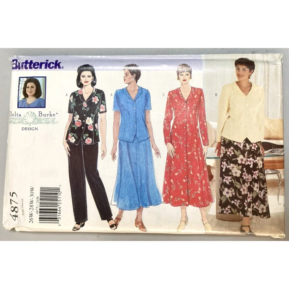 '97 Butterick 4875 Delta Burke Dress Pants Top Skirt Misses/Petite 26W-30W UNCUT